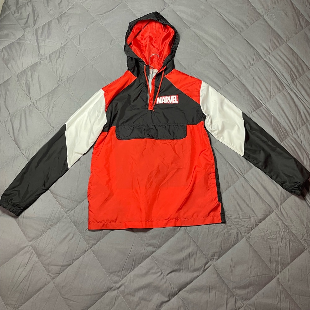 Marvel MENS  S windbreaker Hooded Red and Black Jacket
